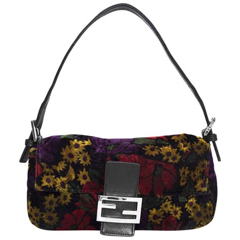 fendi fall floral velvet signature logo baguette|fendi baguette size guide.